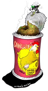 Survival food - little pieces of COWRSEmeat wrapped in pieces of pasty white industrial dough, smothered in some kind of red sauce