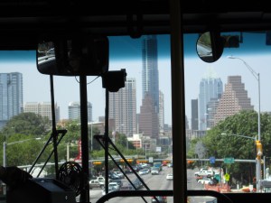 Heading downtown on the 1M, our go-to bus-line. We jump on the 1M several times a week, at least.