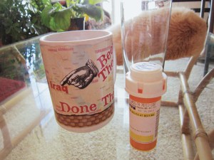 What a bottle of crazy dreams looks like. Not as nice as the mug Callaghan got me while were waiting to pick it up (at the V.A.).