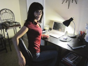 Sitting in my "office," and damn, I need to clean my laptop - funny how you don't see the grunge until someone takes a picture of it!