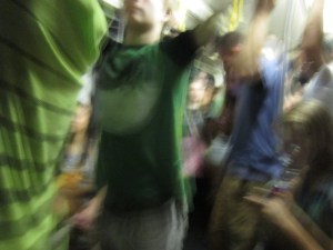 The packed bus after the show