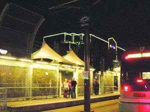 Walking by the light rail station at 3rd St.