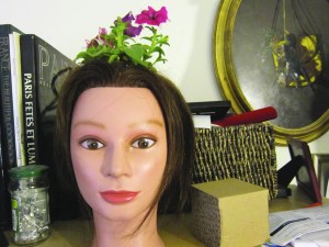 This corner of Callaghan's studio had been missing a head with flowers growing out of it.