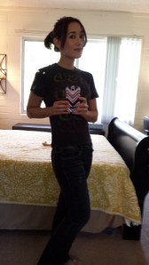 ...and Nounours' leg on the bed behind me!