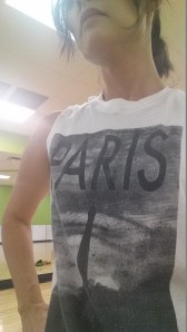 At Boot Camp class with the Eiffel Tower.