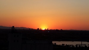 Silhouette of the Phoenix skyline against the deepening sunset