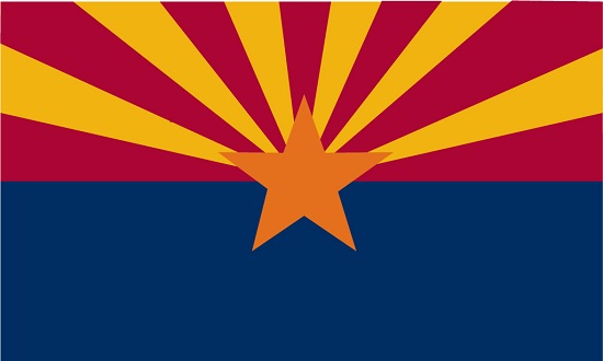 The AZ flag with its copper star and sunset rays. (AZ is famous for its copper mining industry and sunsets.)