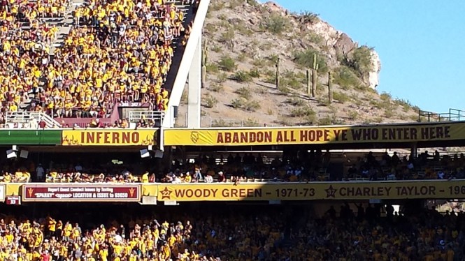 Sun Devil Stadium is built into the cactus-studded "A" Butte at the north end of the Tempe campus.