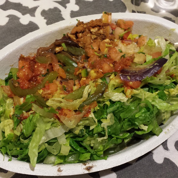 My go-to fast food nosh: Chipotle burrito bowl with Sofritas
