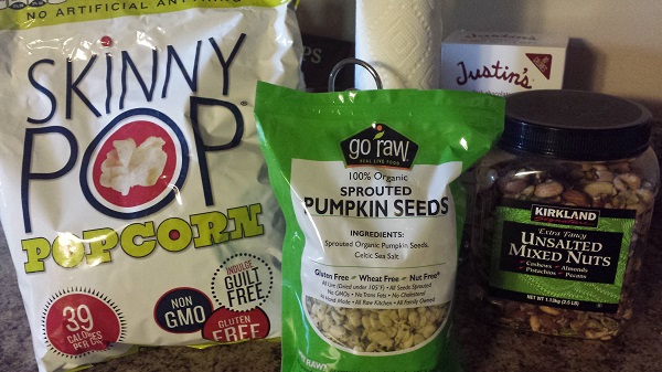 What can I say. I snacked my way through June. The bag of blue corn tortilla chips is off to the side, and yes, that would be a big BOX of Justin's dark chocolate peanut butter cups in the back.