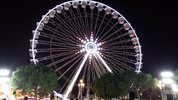 The Ferris wheel all lit up.