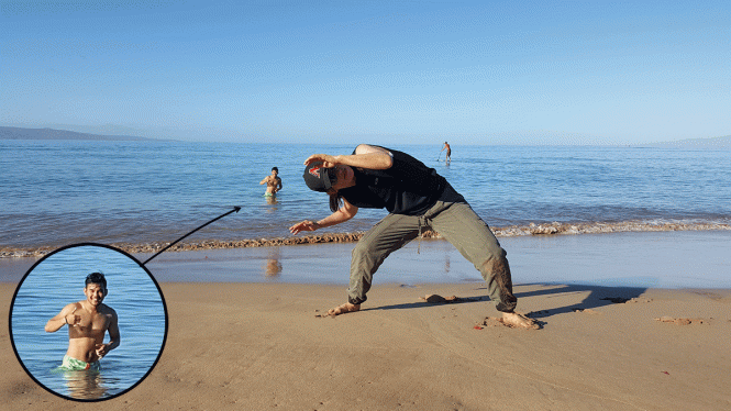 Esquiva lateral (with nephew photobomb)