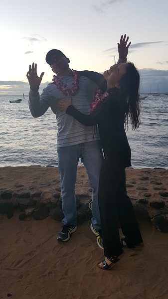 Goofing around while taking pics with family and friends at the luau.